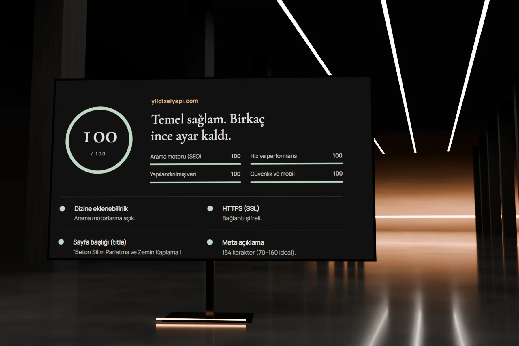 Ekranda Site Röntgeni raporu: yildizelyapi.com 100 üzerinden 100 puan