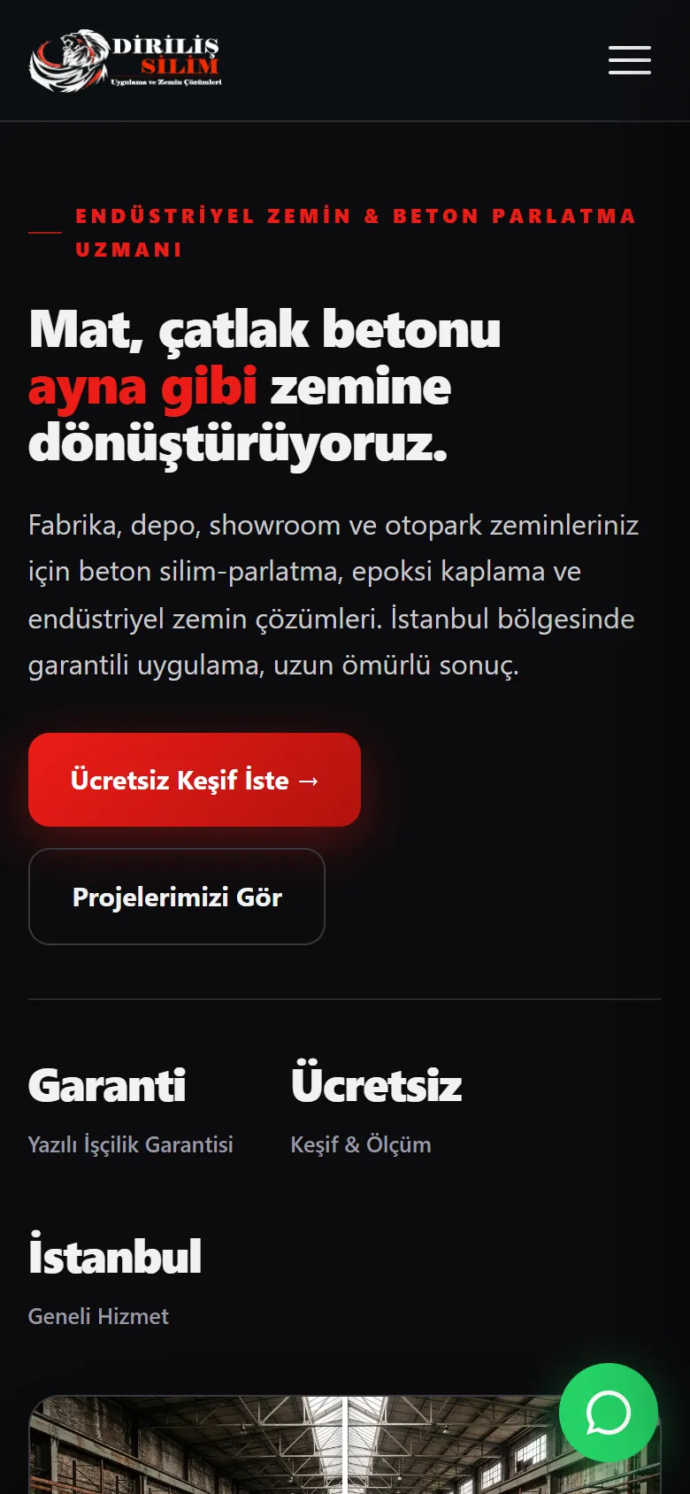 Diriliş Silim web sitesi mobil görünümü