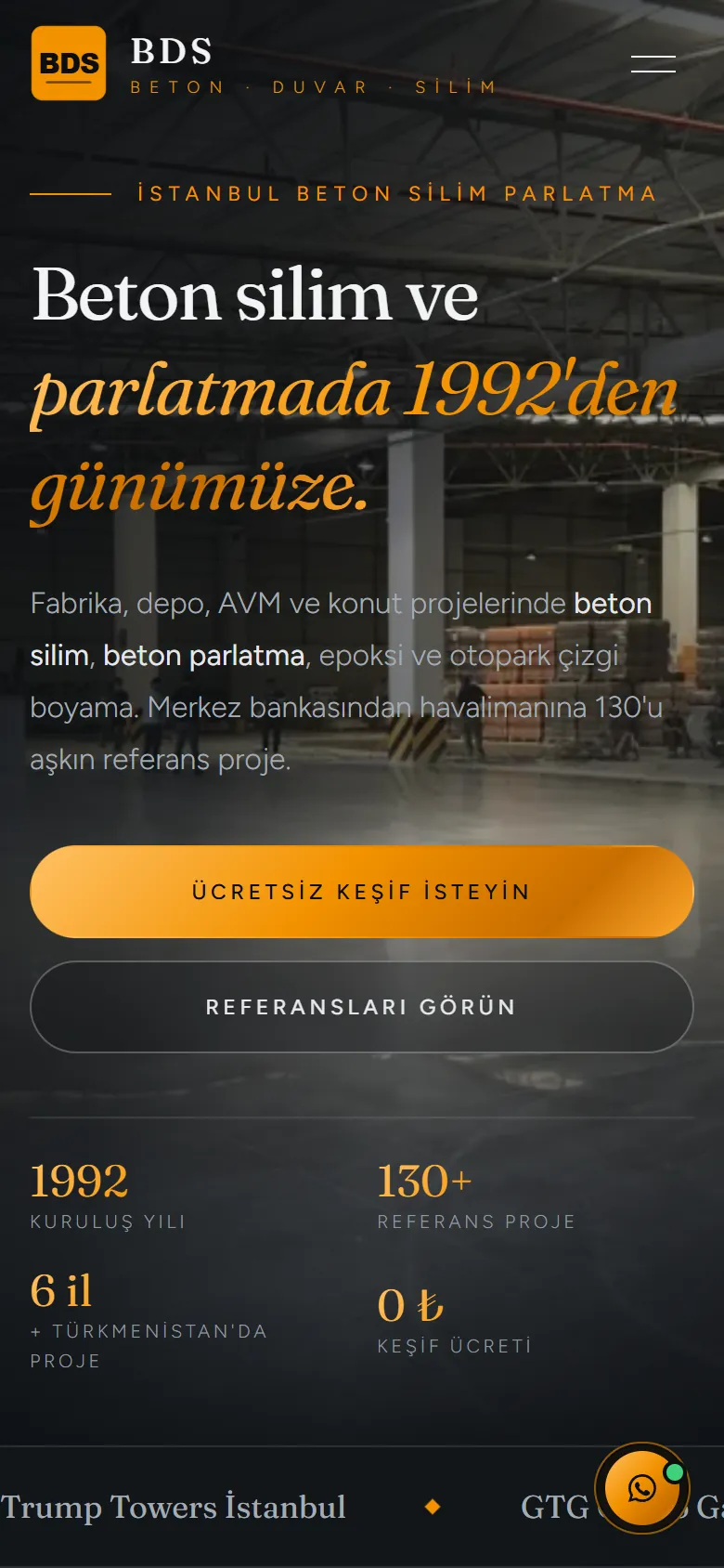 BDS Beton Silim web sitesi mobil görünümü