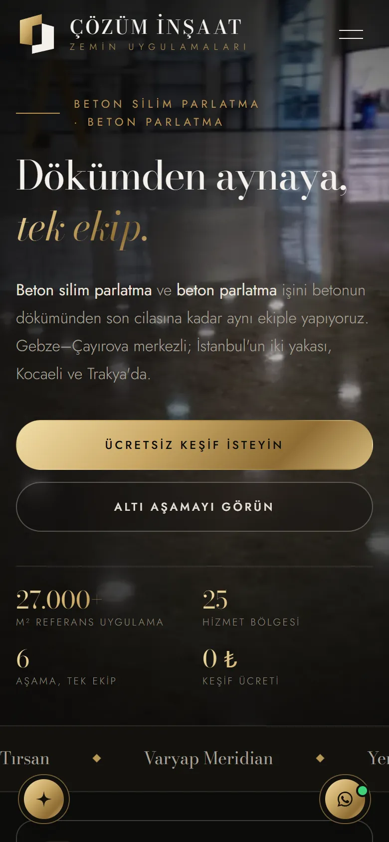 Çözüm İnşaat web sitesi mobil görünümü